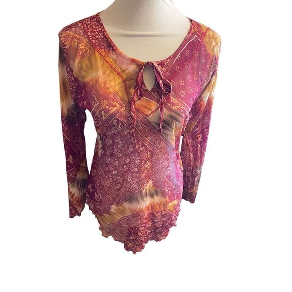 Yessica Women’s Boho Sheer Mesh Long Sleeve Festival Blouse Size Large - Picture 3 of 12